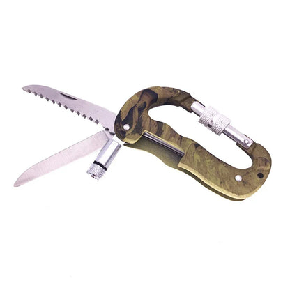 Outil Multi-fonction 5 en 1 pour Extérieur – Camo, Camping, Escalade, Cadenas Parachutiste, Couteau, Lampe LED, Mousqueton de Montagne - BLACKBEARD OUTDOOR INDUSTRIES
