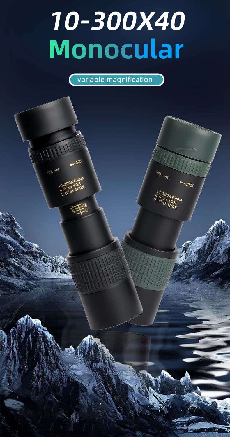 Longues-Vues Monoculaire 10-300x40 HD avec Prismes BAK4 – Télescope Portable Haute Définition pour Chasse, Camping et Observation à Longue Distance - BLACKBEARD OUTDOOR INDUSTRIES