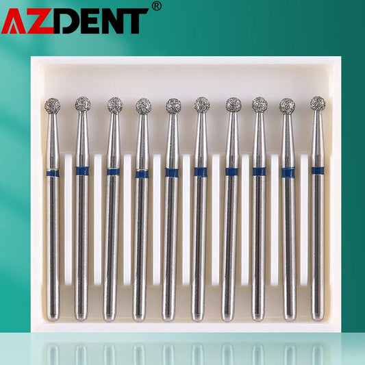 AZDENT 10 pcs Fraises Diamantées Dentaires – Type Boule FG 1,6 mm, 25 mm pour Turbine Haute Vitesse Ma boutique