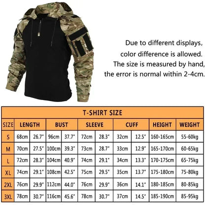 Chemise tactique unisexe manches longues – T-shirt respirant à capuche camouflage pour chasse, entraînement et paintball - BLACKBEARD OUTDOOR INDUSTRIES