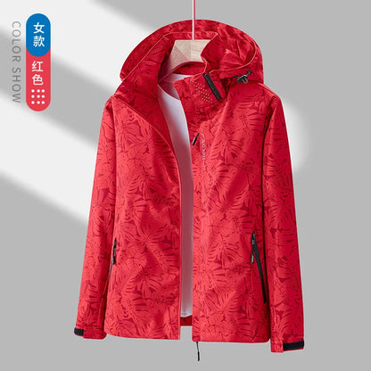 Veste de Sport pour Femme avec Imprimé Feuilles – Veste Outdoor Déperlant, Imperméable et Coupe-Vent avec Capuche Détachable – Idéale pour la Randonnée et les Activités de Loisirs - BLACKBEARD OUTDOOR INDUSTRIES