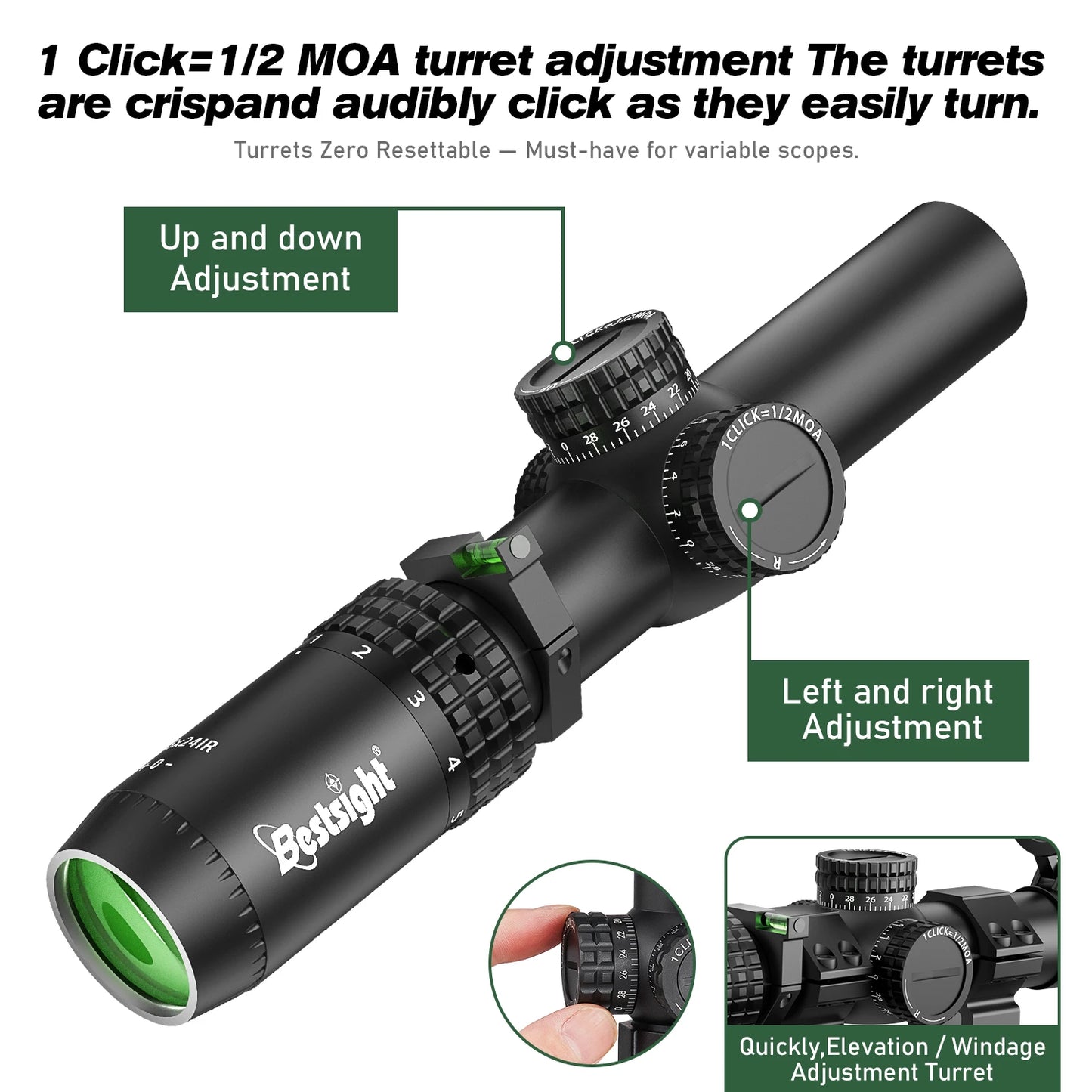 Lunette de Visée Tactique 1-5×24 – Réticule Rouge et Vert Illuminé – Chasse et Tir Sportif - BLACKBEARD OUTDOOR INDUSTRIES