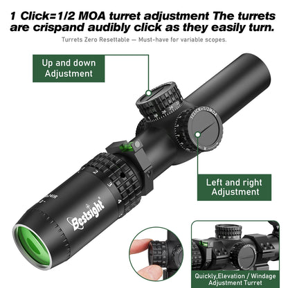 Lunette de Visée Tactique 1-5×24 – Réticule Rouge et Vert Illuminé – Chasse et Tir Sportif - BLACKBEARD OUTDOOR INDUSTRIES