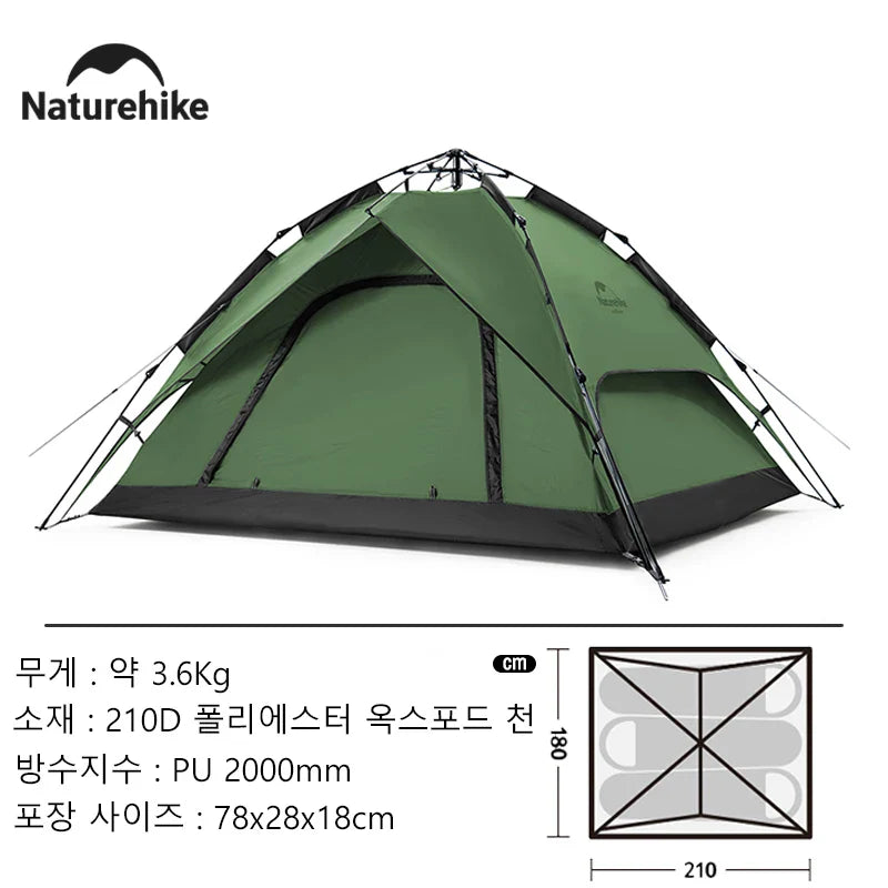 Tente de Camping Naturehike Automatique, Tente de Toit Imperméable, Double Porte, 3 Personnes, Abri Plage/Pêche Extérieur - BLACKBEARD OUTDOOR INDUSTRIES