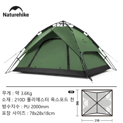 Tente de Camping Naturehike Automatique, Tente de Toit Imperméable, Double Porte, 3 Personnes, Abri Plage/Pêche Extérieur - BLACKBEARD OUTDOOR INDUSTRIES
