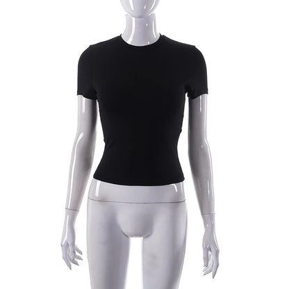 T-Shirt Court Femme Été 2025 | Col Montant – Uni, Extensible & Doux | Haut Basique Mode Casual - BLACKBEARD OUTDOOR INDUSTRIES