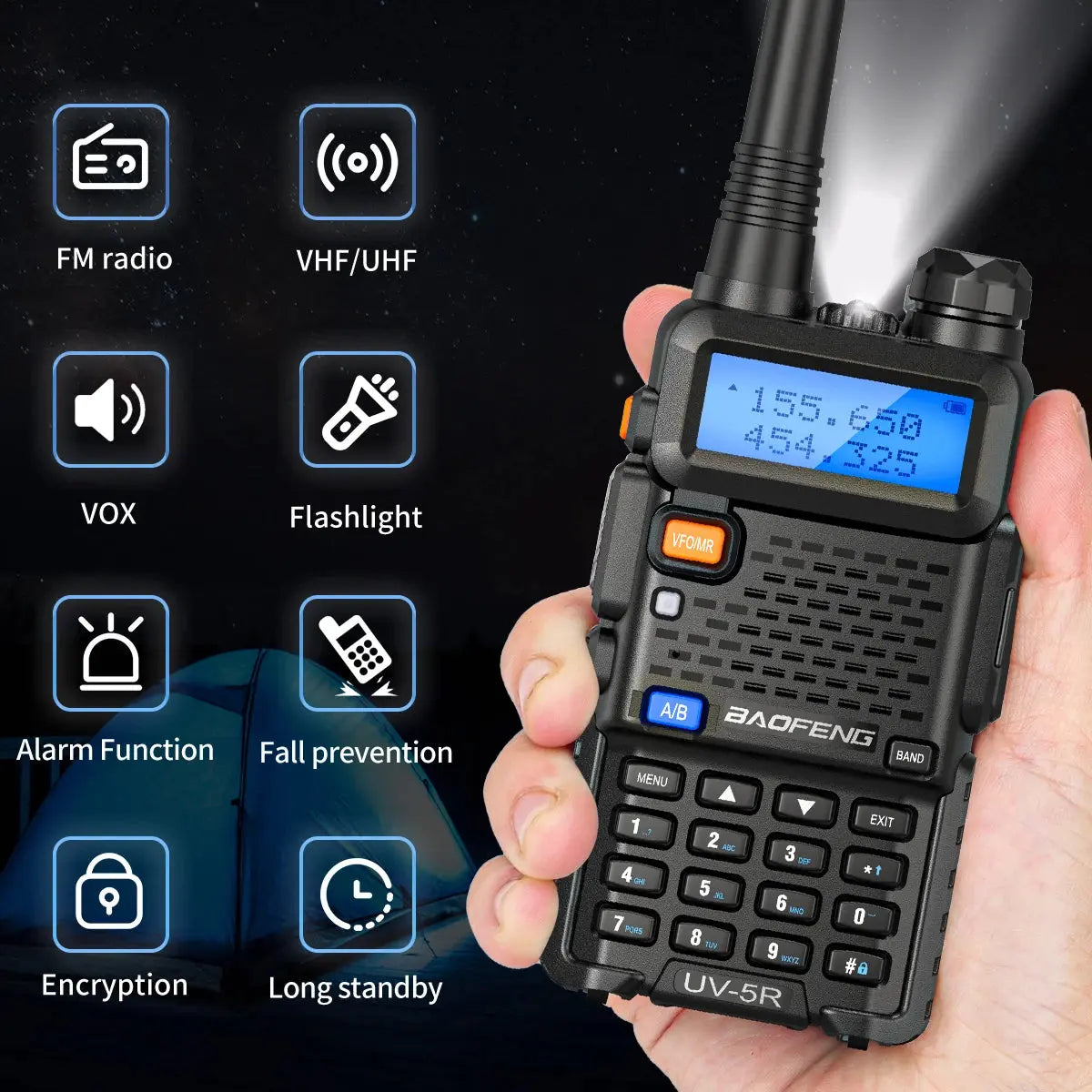 Baofeng UV-5R – Radio Bi-Bande VHF/UHF | 128 Canaux, Jusqu'à 15 km de Portée, Lampe LED et FM Ma boutique