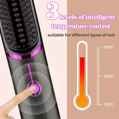 Brosse Lissante Sans Fil – Brosse Chauffante Anti-Frisottis Portable avec Batterie Rechargeable | Idéale pour Voyage & Maison - BLACKBEARD OUTDOOR INDUSTRIES