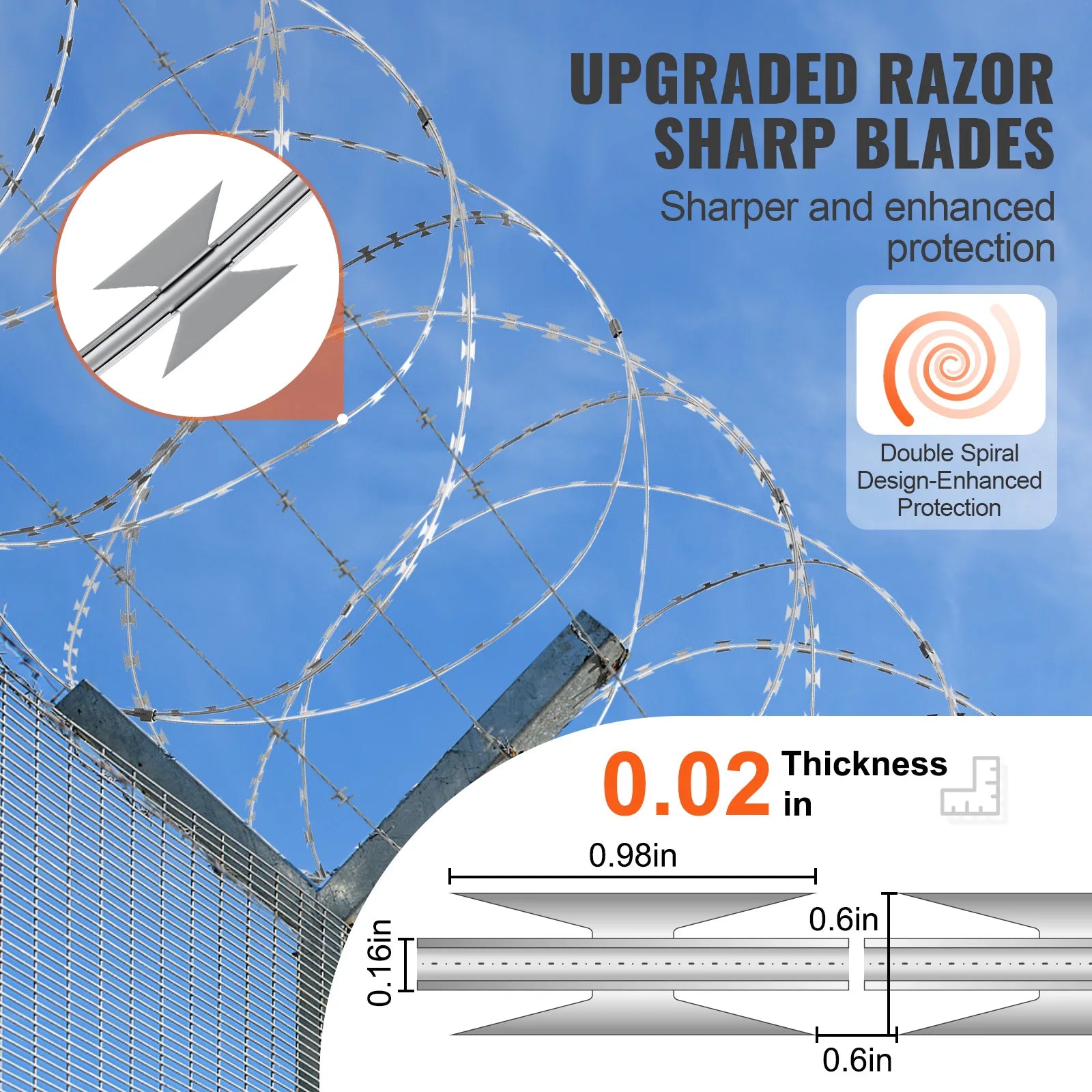VEVOR Razor Wire – Rouleaux de Fil Barbelé Lames Doubles Spirales Galvanisé pour Clôture et Sécurité Extérieure - BLACKBEARD OUTDOOR INDUSTRIES