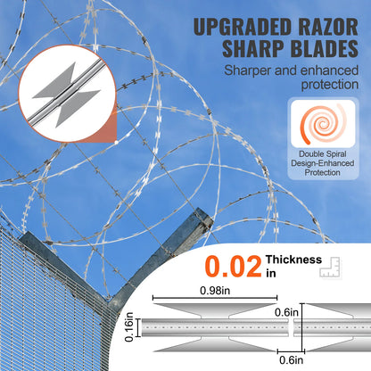 VEVOR Razor Wire – Rouleaux de Fil Barbelé Lames Doubles Spirales Galvanisé pour Clôture et Sécurité Extérieure - BLACKBEARD OUTDOOR INDUSTRIES