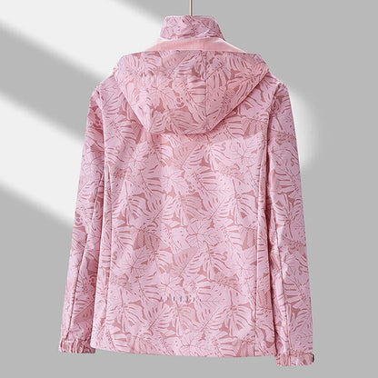 Veste de Sport pour Femme avec Imprimé Feuilles – Veste Outdoor Déperlant, Imperméable et Coupe-Vent avec Capuche Détachable – Idéale pour la Randonnée et les Activités de Loisirs - BLACKBEARD OUTDOOR INDUSTRIES