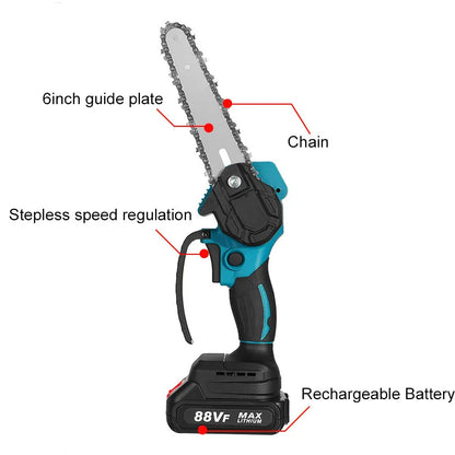 Tronçonneuse Électrique Sans Fil 3000W – Coupe Bois, Taille Pruning 6/8 Pouces – Outil Puissant Rechargeable 18V - BLACKBEARD OUTDOOR INDUSTRIES