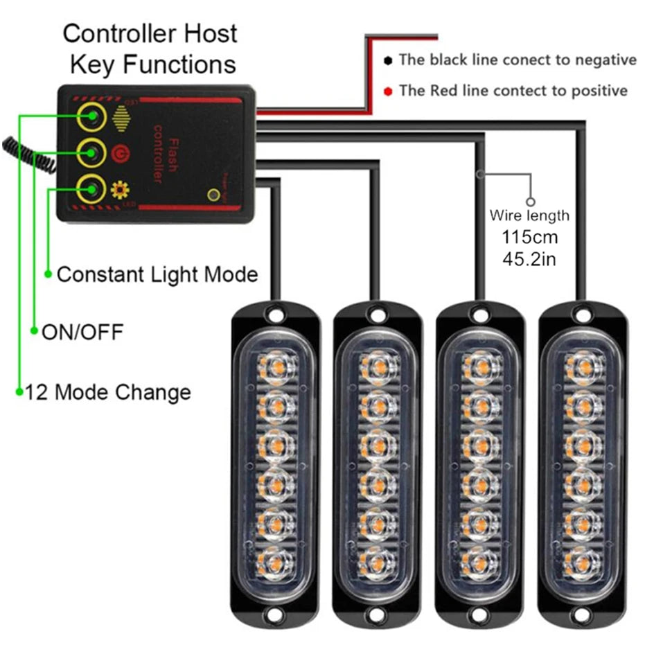 Éclairage de Calandre avant LED 12V/24V avec Lumières Stroboscopiques d'Alerte - Lampe de Signalisation Jaune et Blanche BLACKBEARD OUTDOOR INDUSTRIES