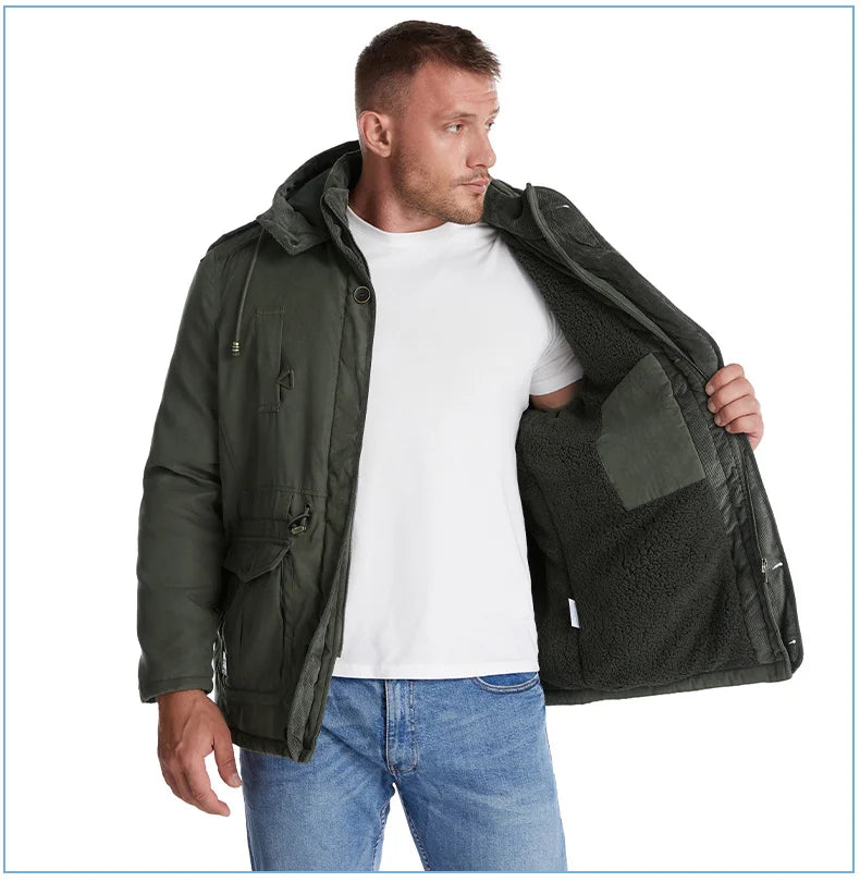 Parka Homme Hiver Chaude – LZLLTT Avec Capuche Amovible | Doublure Polaire | Multipoches | -30°C à +5°C - BLACKBEARD OUTDOOR INDUSTRIES