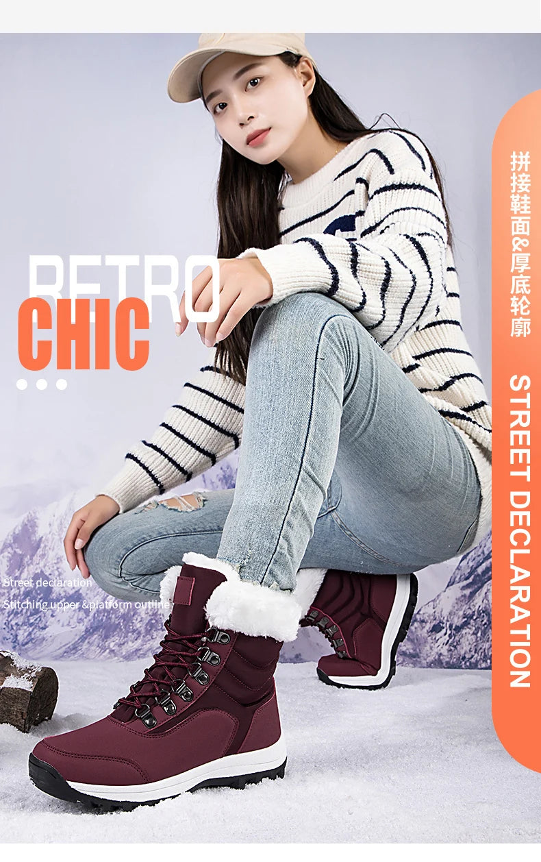 Bottes de Neige Femme Hiver 2024 – Sneakers Chaudes à Fourrure, Semelle Épaisse, Imperméables – Bottines Mi-mollet Outdoor - BLACKBEARD OUTDOOR INDUSTRIES