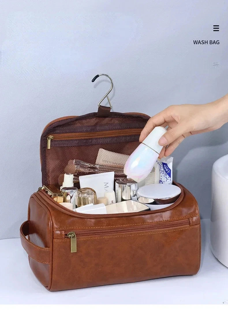 Trousse de Toilette en Cuir PU ou Toile – Grande Capacité & Accroche Murale | Unisexe, Idéale pour les Voyages - BLACKBEARD OUTDOOR INDUSTRIES