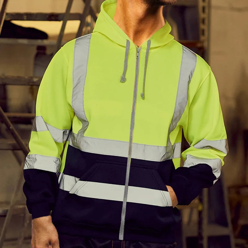 Sweat à Capuche Réfléchissant Haute Visibilité - Vêtement de Travail de Protection, Coloris Bloc, Fermeture Éclair - BLACKBEARD OUTDOOR INDUSTRIES