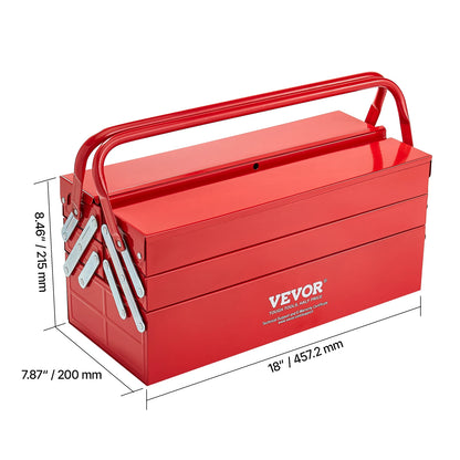 Boîte à Outils Métallique VEVOR 18” – 3 Niveaux / 5 Compartiments | Coffre de Chantier Portable avec Poignée - BLACKBEARD OUTDOOR INDUSTRIES