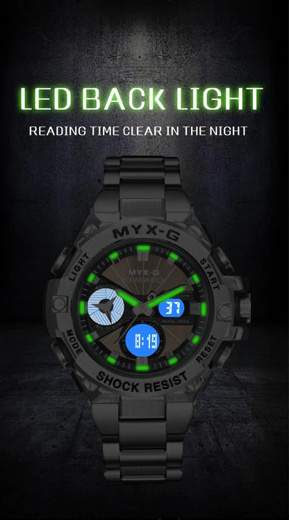 Montre Homme Énergie Solaire STRYVE – Style Acier Inoxydable – Double Affichage Analogique & Digital – Multifonction – Étanche 50M - BLACKBEARD OUTDOOR INDUSTRIES