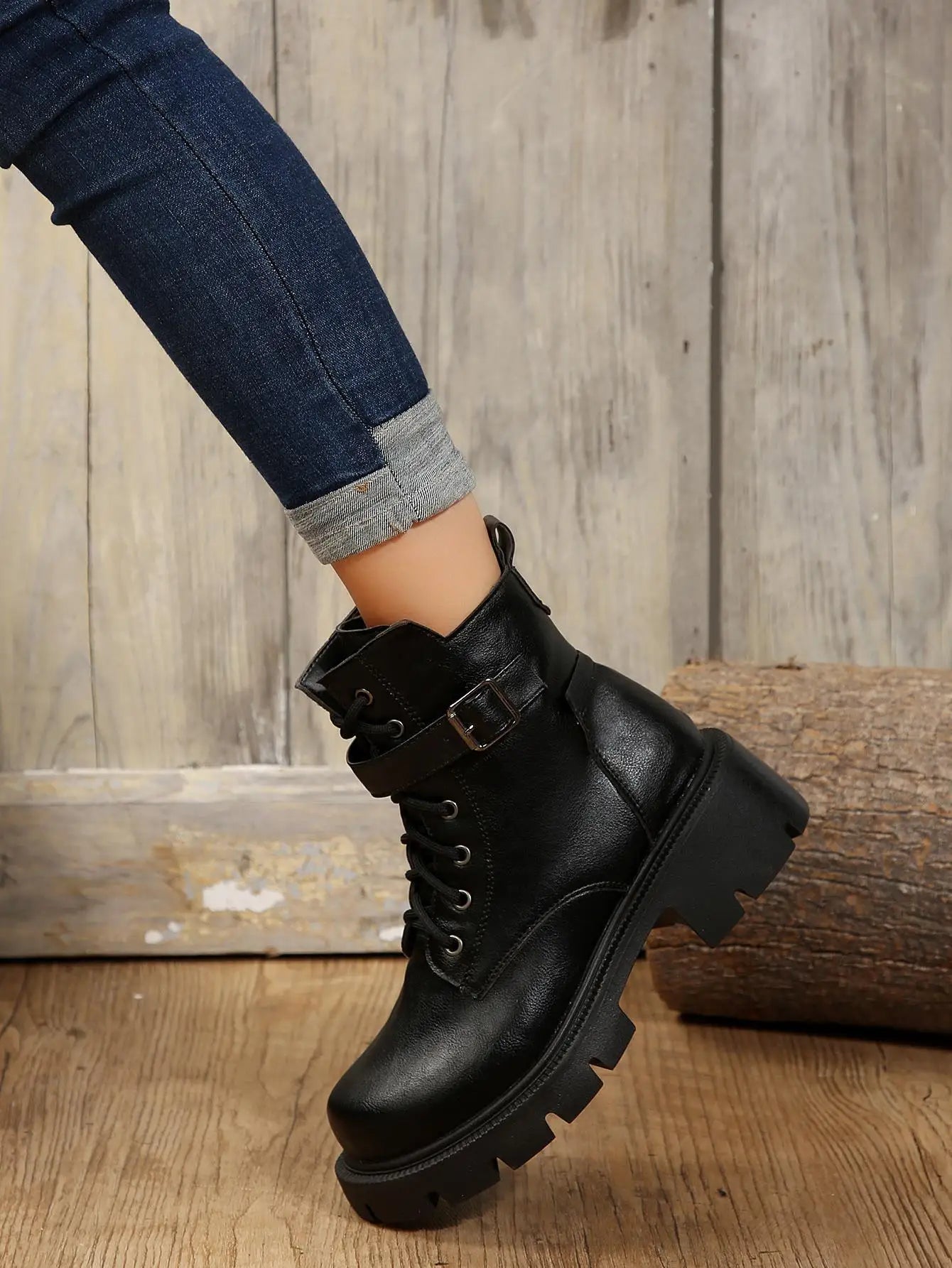Bottines Femme à Talon Épais – Bottes Combat à Lacets & Fermeture Éclair – Style Punk Rock avec Boucle Ceinture – Pointure Jusqu’au 43 - BLACKBEARD OUTDOOR INDUSTRIES