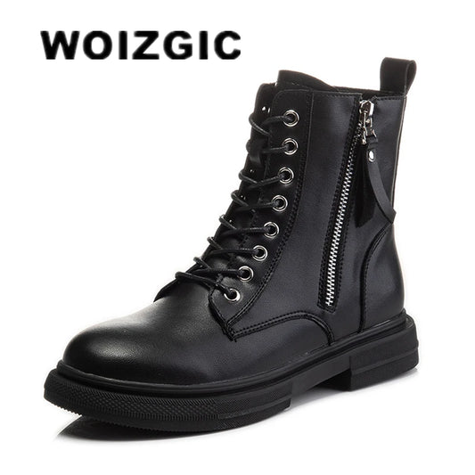 Bottines Femme en Cuir Véritable – Chaussures Chaudes à Lacets avec Semelle Plateforme – Style Motard Hiver/Automne – Pointure 35 à 43 - BLACKBEARD OUTDOOR INDUSTRIES