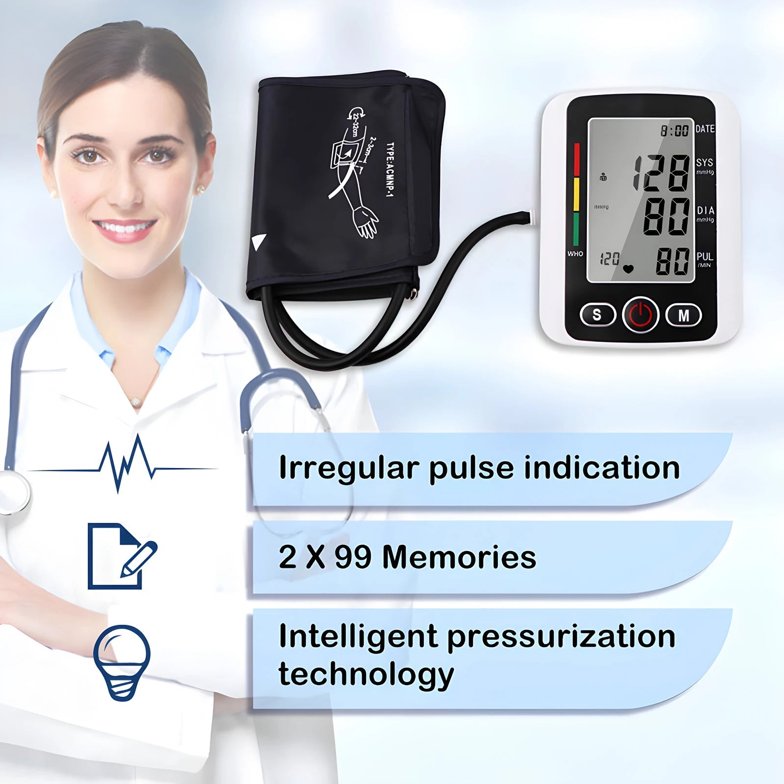 Tensiomètre Digital Automatique au Bras – Moniteur de Pression Artérielle et de Pouls avec Grand Écran Ma boutique