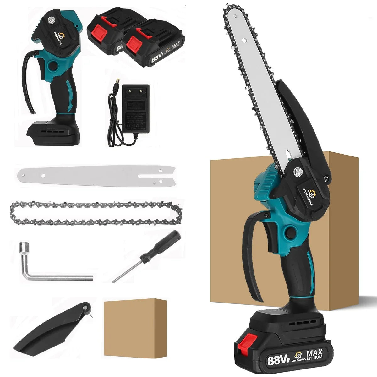 Tronçonneuse Électrique Sans Fil 3000W – Coupe Bois, Taille Pruning 6/8 Pouces – Outil Puissant Rechargeable 18V - BLACKBEARD OUTDOOR INDUSTRIES