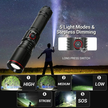 Lampe Torche LED 1500 Lumens – Rechargeable USB-C | 30W Haute Puissance | Zoom Réglable | IPX6 Étanche | Pour Camping, Chasse, Pêche, Randonnée Ma boutique