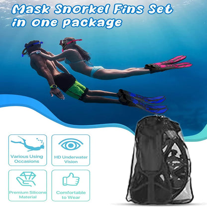 Set de Snorkeling 3-en-1 JoyMaySun – Masque Panoramique, Tuba Dry Top, Palmes Courtes et Sac de Transport - BLACKBEARD OUTDOOR INDUSTRIES