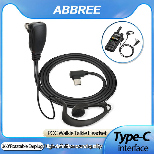 ABBREE PoC Network Walkie Talkie Headset Type-C High Definition Sound Quality Built-in PTT MIC For GP-268 GP-298 ZELLO Radio BLACKBEARD OUTDOOR INDUSTRIES