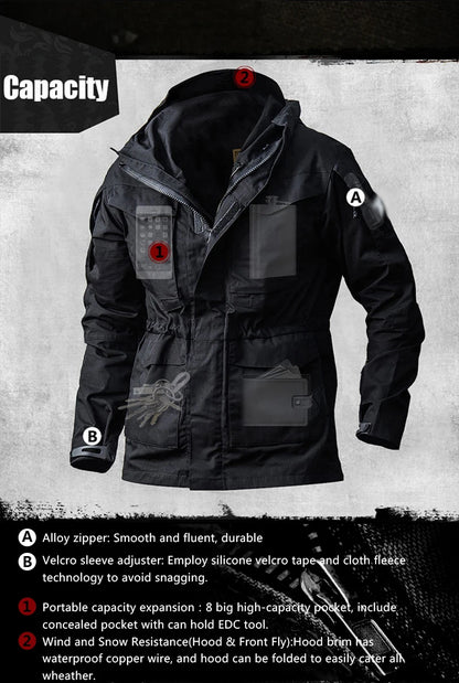 Veste M65 Militaire Homme | Coupe-Vent Tactique Étanche avec Capuche – Hiver/Automne - BLACKBEARD OUTDOOR INDUSTRIES