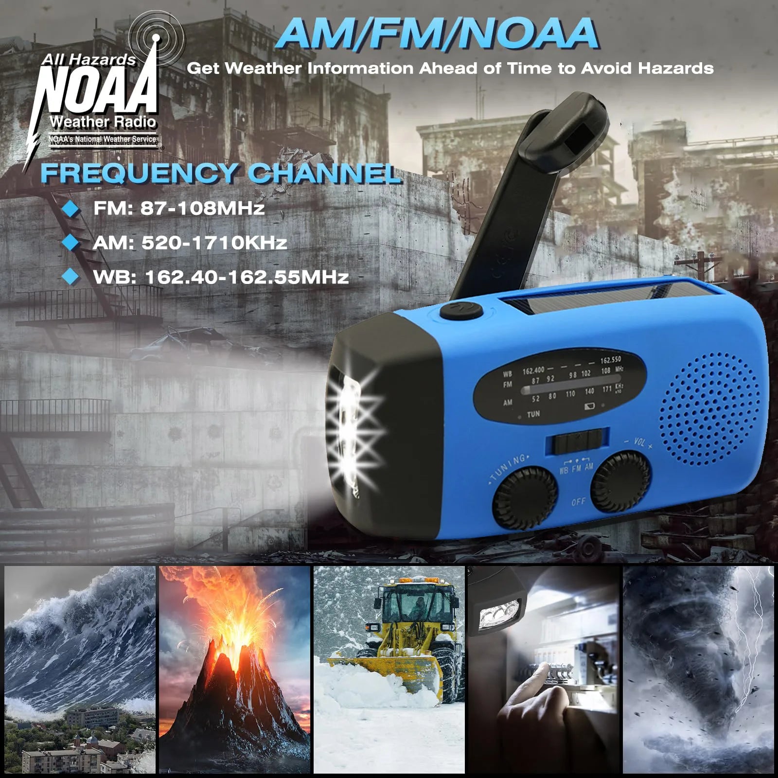 Radio Portable d'Urgence Rechargeable 2000mAh – Radio Solair, Manivelle et USB avec Flashlight, Radio AM/FM/SW, Radio Météo pour Survie, Batterie Rechargeable et Chargeur de Secours - BLACKBEARD OUTDOOR INDUSTRIES
