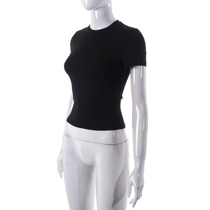 T-Shirt Court Femme Été 2025 | Col Montant – Uni, Extensible & Doux | Haut Basique Mode Casual - BLACKBEARD OUTDOOR INDUSTRIES