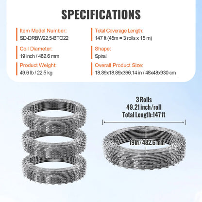 VEVOR Razor Wire – Rouleaux de Fil Barbelé Lames Doubles Spirales Galvanisé pour Clôture et Sécurité Extérieure - BLACKBEARD OUTDOOR INDUSTRIES