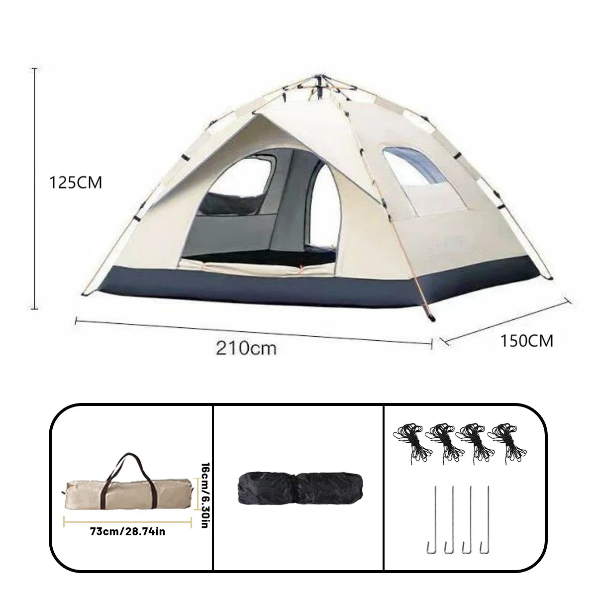 Tente Extérieure Automatique | 3 à 4 Personnes – Étanche & Anti-UV | Ouverture Rapide pour Camping, Plage, Pêche - BLACKBEARD OUTDOOR INDUSTRIES