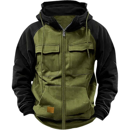 Sweat-shirt Tactique à Capuche pour Homme - Zip, Patchwork, Poches Multiples, Veste de Voyage Automne-Hiver BLACKBEARD OUTDOOR INDUSTRIES