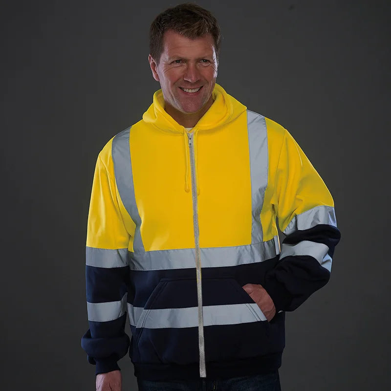 Sweat à Capuche Réfléchissant Haute Visibilité - Vêtement de Travail de Protection, Coloris Bloc, Fermeture Éclair - BLACKBEARD OUTDOOR INDUSTRIES