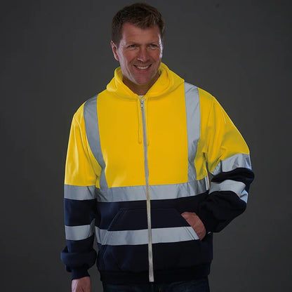 Sweat à Capuche Réfléchissant Haute Visibilité - Vêtement de Travail de Protection, Coloris Bloc, Fermeture Éclair - BLACKBEARD OUTDOOR INDUSTRIES