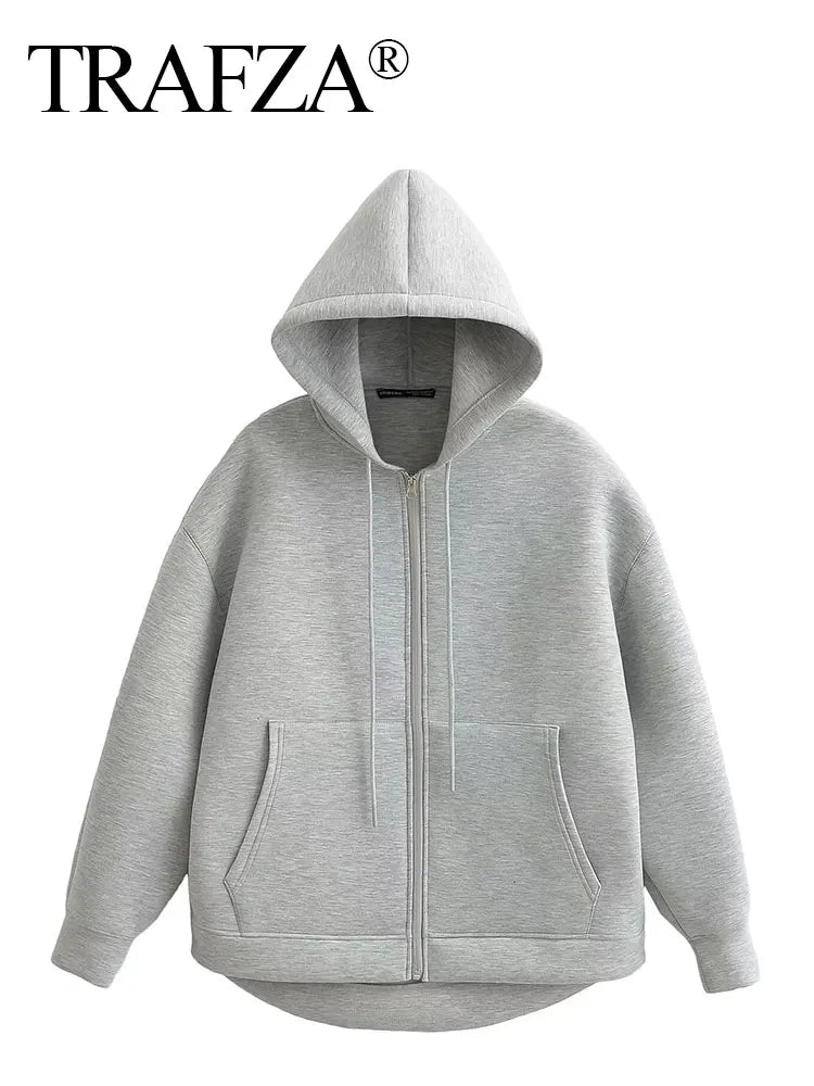 Veste à Capuche Grise femme - Manteau à Manches Longues avec Poches Spacieuses et Fermeture Éclair - Veste Décontractée et Légère pour Femme - BLACKBEARD OUTDOOR INDUSTRIES