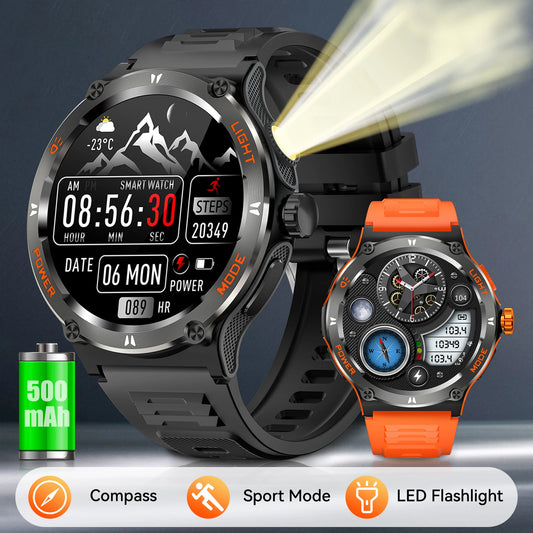 KT76 – Montre Connectée Sport Homme avec Boussole, Lampe LED et Suivi Santé - BLACKBEARD OUTDOOR INDUSTRIES