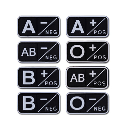 Patch Groupe Sanguin 3D PVC – A B AB O Rh + / - – Écusson Tactique Militaire Hook & Loop 5×2,5 cm - BLACKBEARD OUTDOOR INDUSTRIES