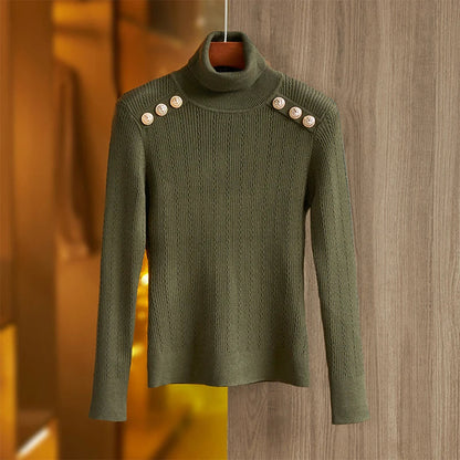 Pull en Laine Mélangée à Col Roulé Femme - Vert Armée, Épaules Padding, Casual, Tricoté pour l'Hiver BLACKBEARD OUTDOOR INDUSTRIES