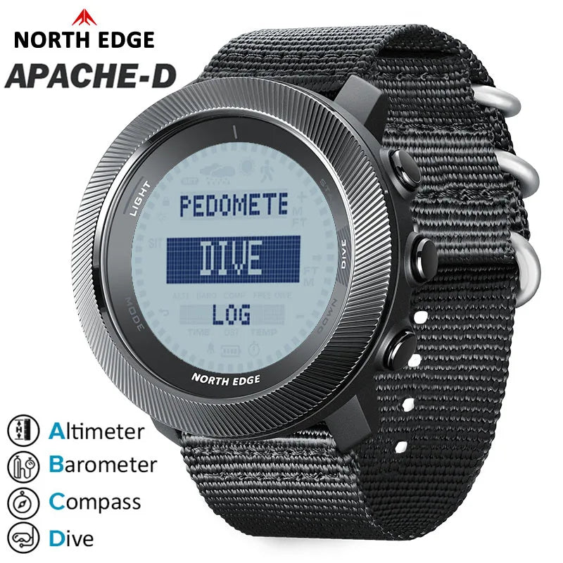 NORTH EDGE APACHE-D Montre Digitale Sportive pour Homme - Montre de Plongée, Outdoor, 100M Étanchéité, Altimètre, Baromètre, Boussole BLACKBEARD OUTDOOR INDUSTRIES