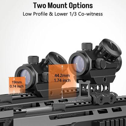 Viseur Point Rouge 2 MOA – Reflex Sight 1x25 mm – Étanche, Antichoc et Anti-buée – Avec Rehausseur de 1 pouce - BLACKBEARD OUTDOOR INDUSTRIES