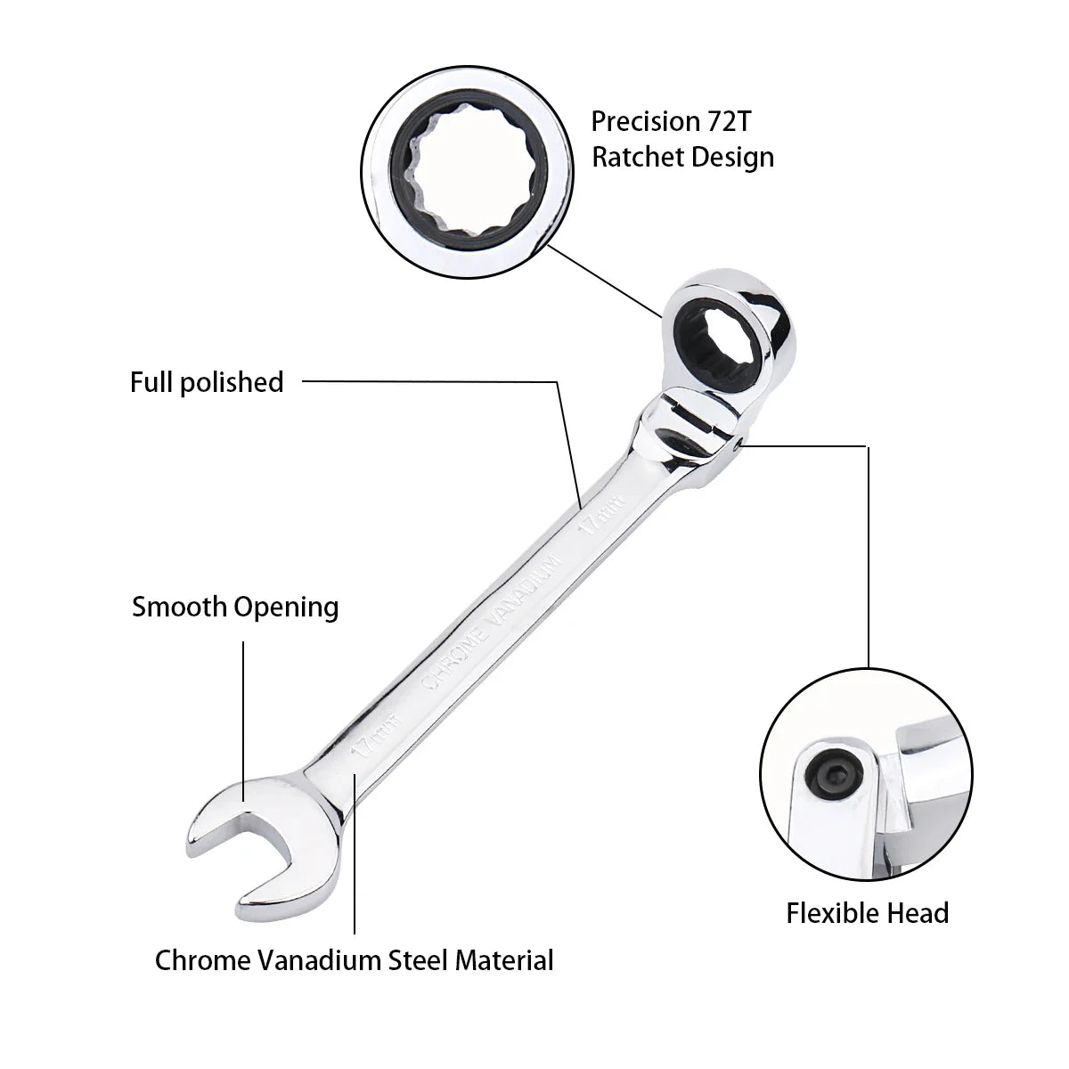 Clé à Cliquet Flexible 72 Dents en Acier Chrome Vanadium – 6 à 27 mm - BLACKBEARD OUTDOOR INDUSTRIES