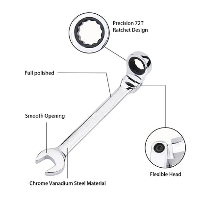 Clé à Cliquet Flexible 72 Dents en Acier Chrome Vanadium – 6 à 27 mm - BLACKBEARD OUTDOOR INDUSTRIES