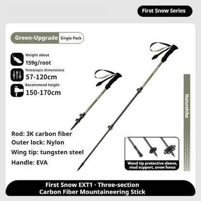 Naturehike Bâton de Randonnée 3 Sections – Fibre de Carbone 3K Ultraléger, Réglable, Pointe Tungstène – Modèle EXT1 - BLACKBEARD OUTDOOR INDUSTRIES