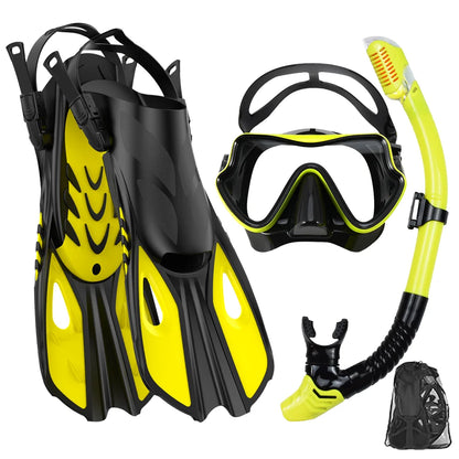 Set de Snorkeling 3-en-1 JoyMaySun – Masque Panoramique, Tuba Dry Top, Palmes Courtes et Sac de Transport - BLACKBEARD OUTDOOR INDUSTRIES