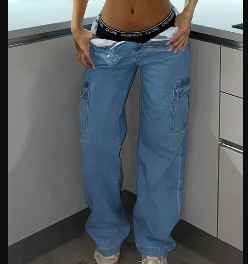 Jean Taille Haute Élastique Femme – Jean Cargo Détente en Denim, Poches Pratiques – Pantalon Slim et Confortable pour le Travail et les Loisirs - BLACKBEARD OUTDOOR INDUSTRIES