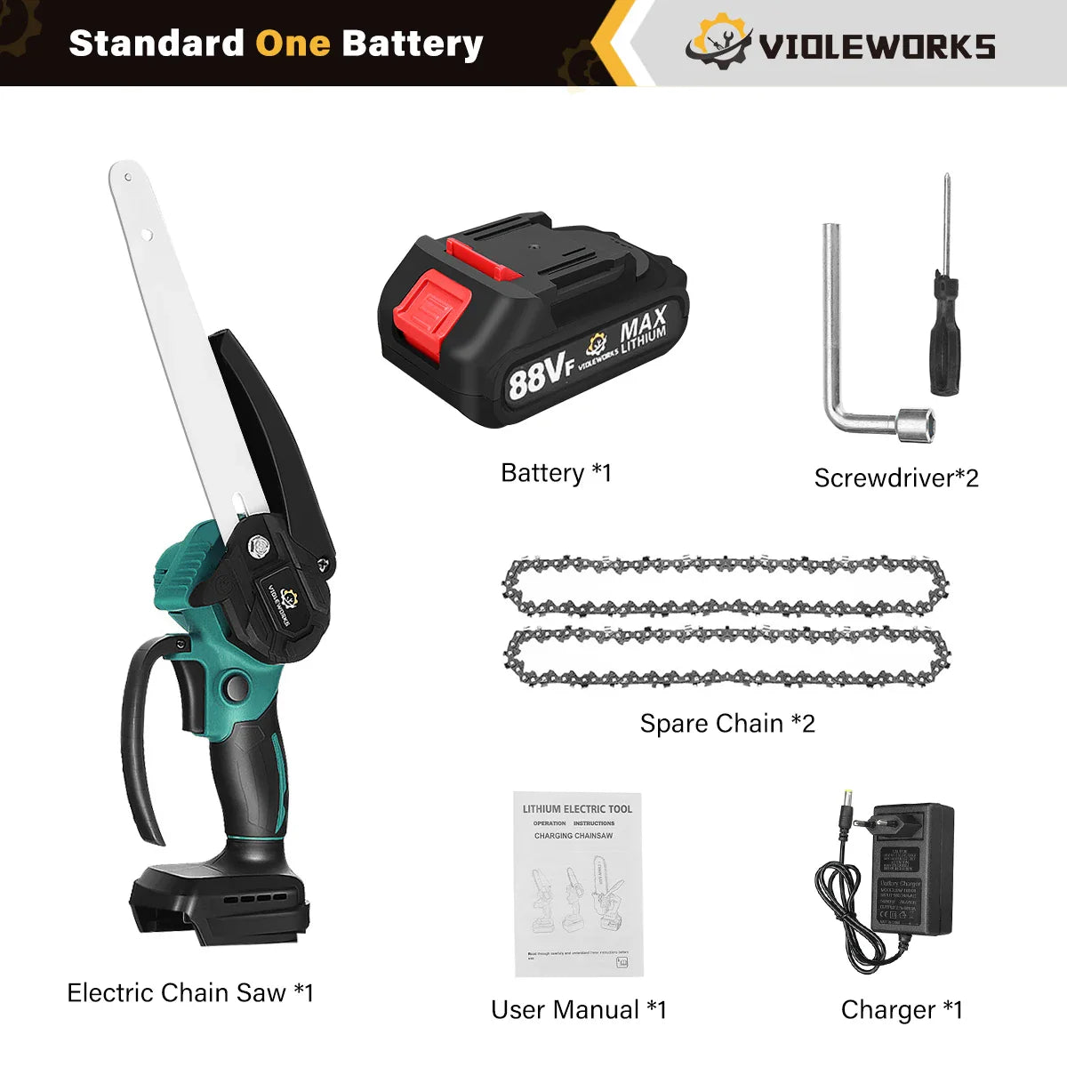 Tronçonneuse Électrique Sans Fil 3000W – Coupe Bois, Taille Pruning 6/8 Pouces – Outil Puissant Rechargeable 18V - BLACKBEARD OUTDOOR INDUSTRIES